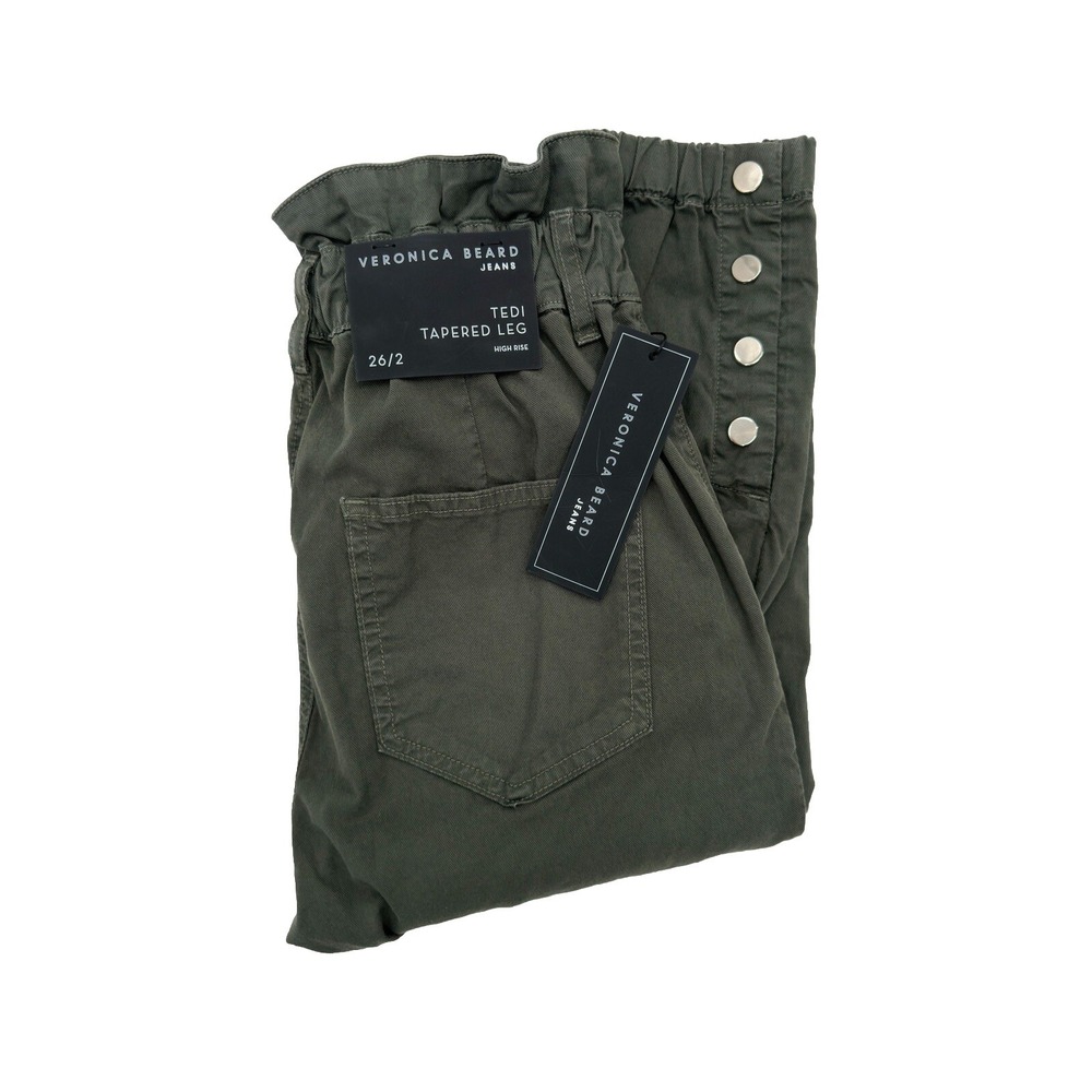 Veronica Beard Tedi Tapered Leg Army Green Paperbag Waist Pants Size 26 $298 NEW